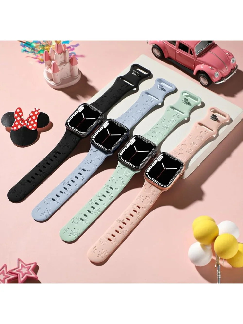 Apple iWatch Silicone Bands in Disney Pink Blue Cream Black New